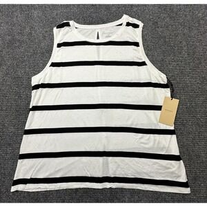 Halogen Tank Top Womens XL White Black Stripe Scoop Neck Sleeveless Casual New